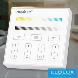   MIBOXER RF 2.4G CCT LED Szalaghoz Fali Távirányító 4 Zónás fehér