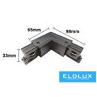 UNIVERSO Háromfázisú sínhez L-alakú toldóelem fekete 98x98x33mm