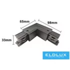 UNIVERSO Háromfázisú sínhez L-alakú toldóelem fekete 98x98x33mm