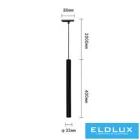 UNIVERSO Egyfázisú sínhez függeszték COB LED 3W 300lm 4000K ∅32x400mm IP20 fekete