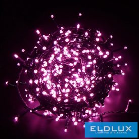   WISDOM fényfüzér rózsaszín fényű 300LED 15m zöld kábellel 8 fun. IP44
