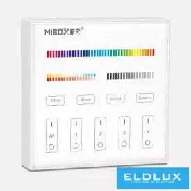   MIBOXER RF 2.4G RGB+CCT LED Szalaghoz Fali távirányító 4 Zónás fehér