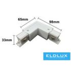 UNIVERSO Háromfázisú sínhez L-alakú toldóelem fehér 98x98x33mm