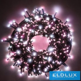   WISDOM fényfüzér hideg+rózsaszín fényű 180LED 9m zöld kábellel 8 fun. IP44