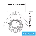 UNIVERSO Mini spot lámpatest 3w 4000k 300lm 30° IP20 Fekete D35x47mm kivágás:D28mm
