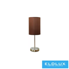   ELDLUX Asztali lámpa Nikkel kör alap barna TC egyenes lámpaernyővel E14