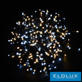   WISDOM fényfüzér hideg+meleg fényű 180LED 9m zöld kábellel 8 fun. IP44