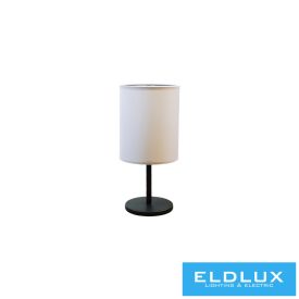   ELDLUX Asztali lámpa fekete kör alap szürke TC egyenes lámpaernyővel E14