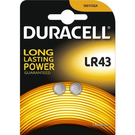 DURACELL LR43 V12GA 1,5V alkáli gombelemek 2 db-os buborékcsomagolás.