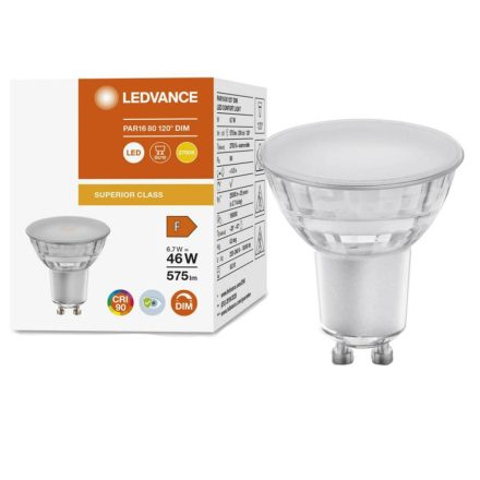 GU10 LED izzó 6.7W = 48W 575lm 2700K 120° CRI90 szabályozható üveg LEDVANCE Superior