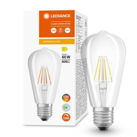 Edison LED izzó E27 ST64 5.8W = 60W 806lm 4000K Semleges 300° CRI90 Izzószál szabályozható LEDVANCE Superior