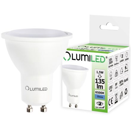 GU10 LED izzó 1.5W = 15W 135lm 6500K Hideg 120° LUMILED