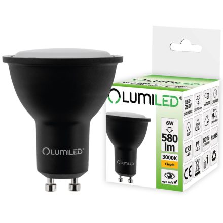 GU10 LED izzó 6W = 60W 580lm 3000K 120° fekete LUMILED