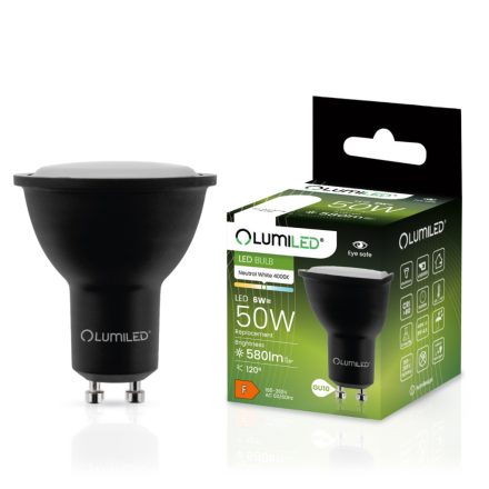 GU10 LED izzó 6W = 60W 580lm 4000K semleges 120° fekete LUMILED