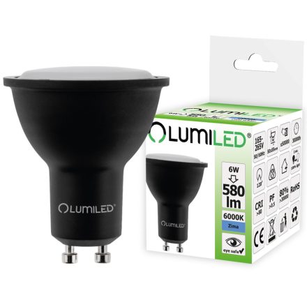 GU10 LED izzó 6W = 60W 580lm 6500K hideg 120° fekete LUMILED