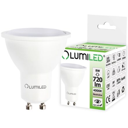 GU10 LED izzó 8W = 70W 720lm 4000K semleges 120° LUMILED