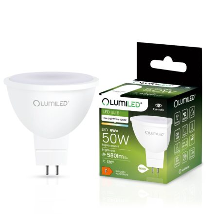 GU5.3 MR16 LED izzó 6W = 50W 580lm 4000K Semleges 120° LUMILED