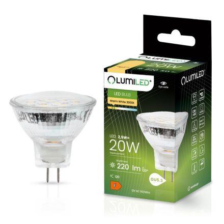 LED izzó MR11 2.5W = 20W 220lm 3000K  120° 12V LUMILED