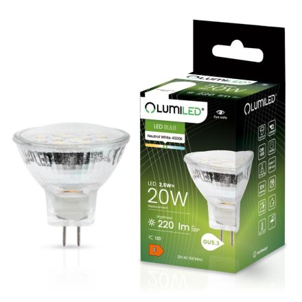 LED izzó MR11 2.5W = 20W 220lm 4000K 12v Semleges 120° LUMILED