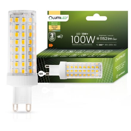 G9 LED izzó KAPSZULA 12W = 100W 1152lm 3000K Meleg 360° LUMILED