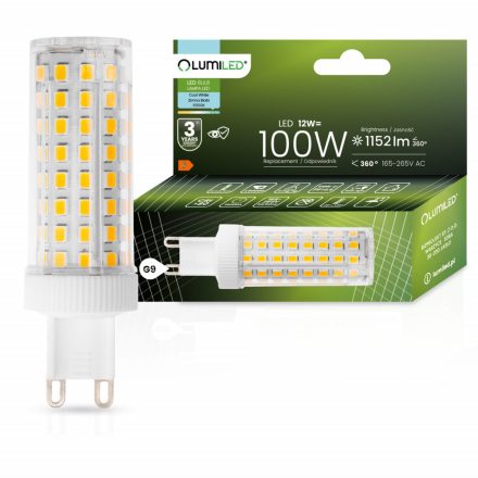 G9 LED izzó KAPSZULA 12W = 100W 1152lm 6500K Hideg 360° LUMILED