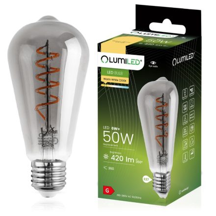 EDISON E27 ST64 LED izzó 6W = 50W 420lm 2200K 360°-os izzószál LUMILED 