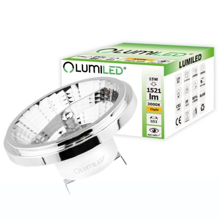 G53 AR111 LED izzó 15W = 100W 1521lm 3000K  24° 12V DC