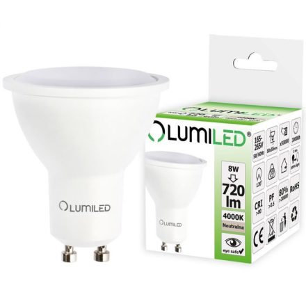 LED izzó GU10 8W = 70W 720lm 4000K Semleges 120° LUMILED