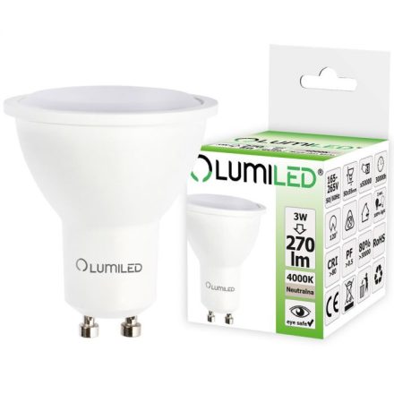 LED izzó GU10 3W = 30W 270lm 4000K Semleges 120° LUMILED