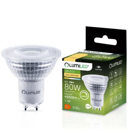 GU10 LED izzó 8W = 80W 650lm 3000K 36° Lumiled szabályozható