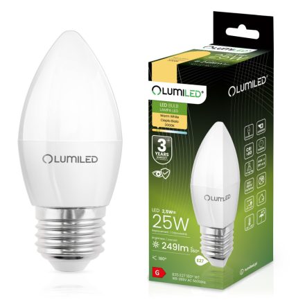 E27 B35 LED izzó 2.5W = 25W 249lm 3000K Meleg 180° LUMILED