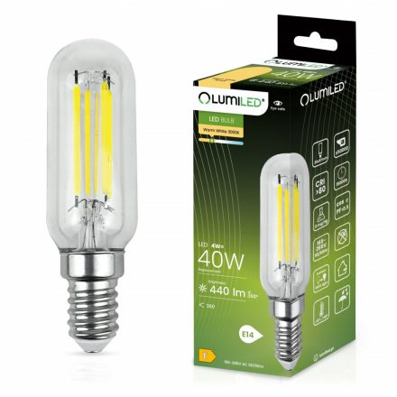 LED HŰTŐ izzó E14 T25 4W = 40W 440lm 3000K meleg izzószál LUMILED