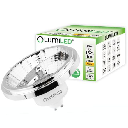 LED izzó GU10 ES111 15W = 100W 1521lm 3000K 38° ezüst fényerőszabályzó LUMILED