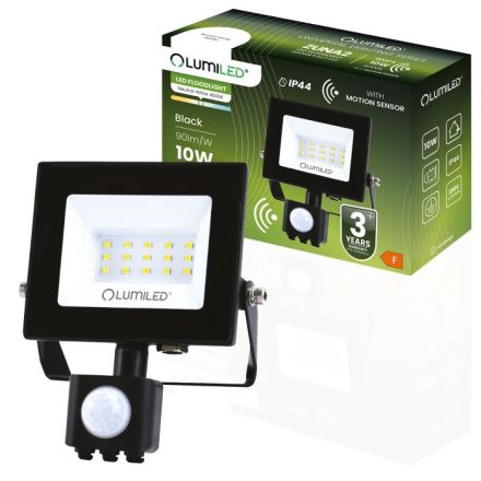 ZUNA2 LED reflektor 10W 900lm 4000K IP44 fekete mozgásérzékelő LUMILED