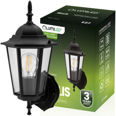 Kültéri kerti fali lámpa E27 LANTERN TO UP Fekete BELLIS LUMILED