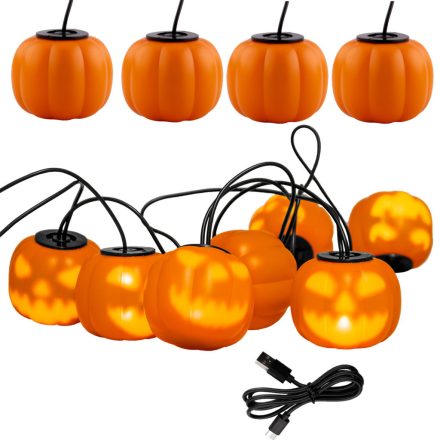 Elemes füzér 8xLED dekoratív sütőtök 4,45 méteres Halloween fények + USB C