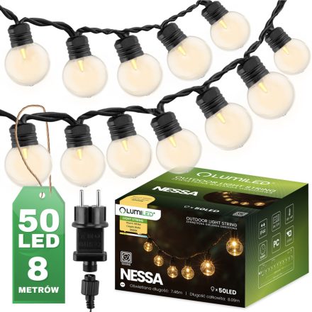 Outdoor Garden Girland fénylánc 8m 50x LED 3000K NESSA LUMILED