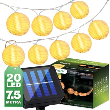 Kerti Solar Girland 20x LED dekoratív lámpák 7,59 m meleg 3000K RISA LUMILED