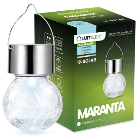 Napelemes LED lámpa BALL kerti függőüveg MARANTA IP44 6500K LUMILED