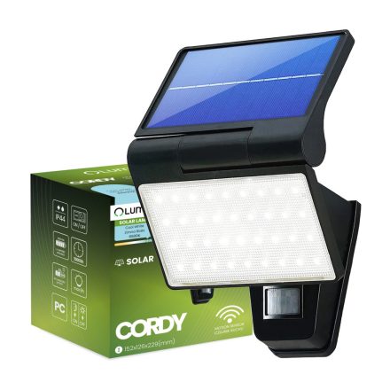 Solar Floodlight LED homlokzati lámpa 6500K IP44 mozgás- és szürkületérzékelő CORDY LUMILED