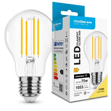 Modee LED Izzó Filament A60 8W E27 360° 2700K (1055 lumen) dimm. ERP