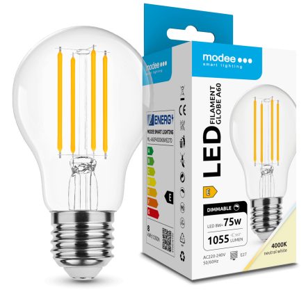 Modee LED Izzó Filament A60 8W E27 360° 4000K (1055 lumen) dimm. ERP