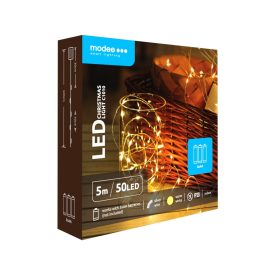   Modee Karácsonyi LED Füzér Réz Elemes C1010 (50LED/5m/10cm) warm