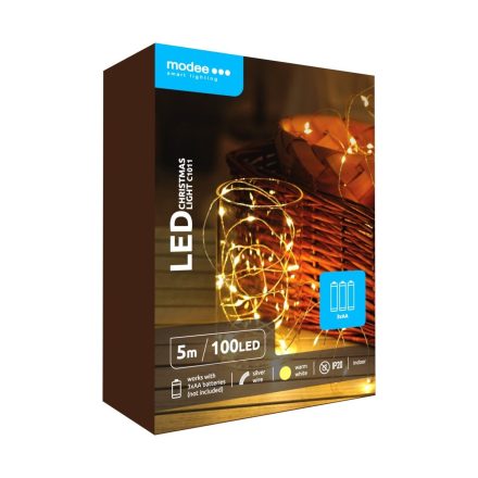 Modee Karácsonyi LED Füzér Réz Elemes C1011 (100LED/5m/5cm) warm