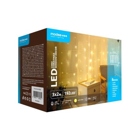 Modee Karácsonyi LED Dekoráció Ablakra Adapteres C3002 (192LED/3m x 2m) warm 