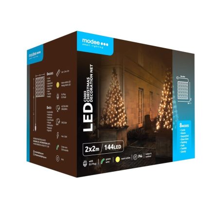 Modee Karácsonyi LED Dekoráció Háló Adapteres C3003 (144LED/2m x 2m) warm 