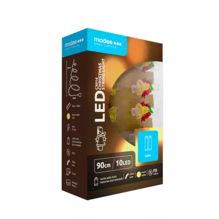 Modee Karácsonyi LED Füzér Dekor Elemes + Csipesz C3014 (10LED/90cm/10cm) warm