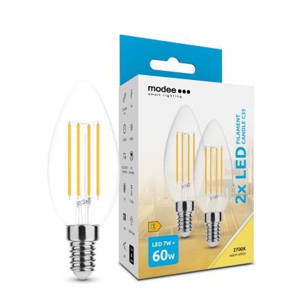 Modee LED Izzó Filament Gyertya C35 7W E14 360° 2700K (806 lumen) ERP B2