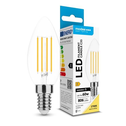 Modee LED Izzó Filament Gyertya C35 7W E14 360° 2700K (806 lumen) dimm. ERP