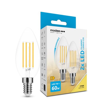 Modee LED Izzó Filament Gyertya C35 7W E14 360° 2700K (806 lumen) dimm. B2 ERP